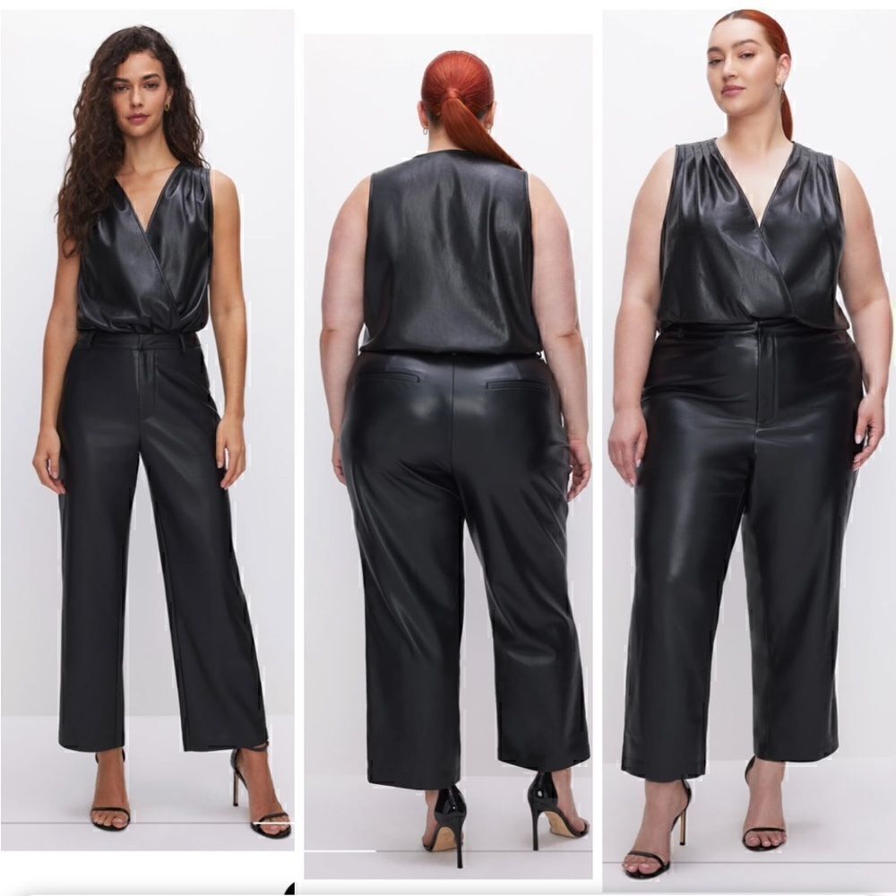 GOOD AMERICAN FAUX LEATHER WIDE LEG CROPPED TROUSER Size 15 NWOT